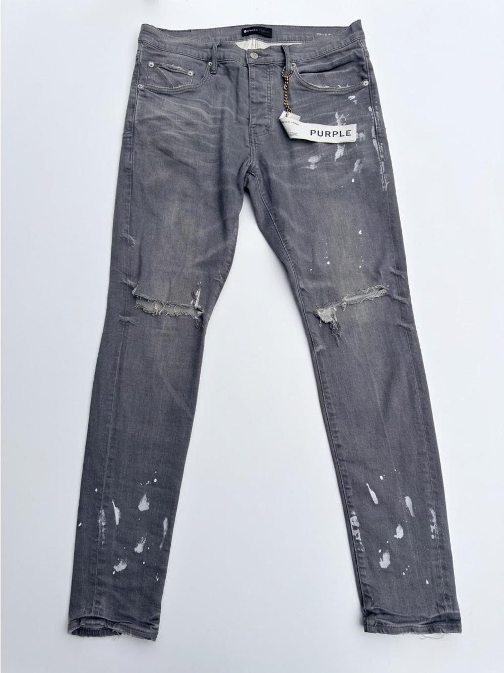 Purple Brand P001 Grey Paint Splatter Slim Jeans Size 32 (WGKS122)
